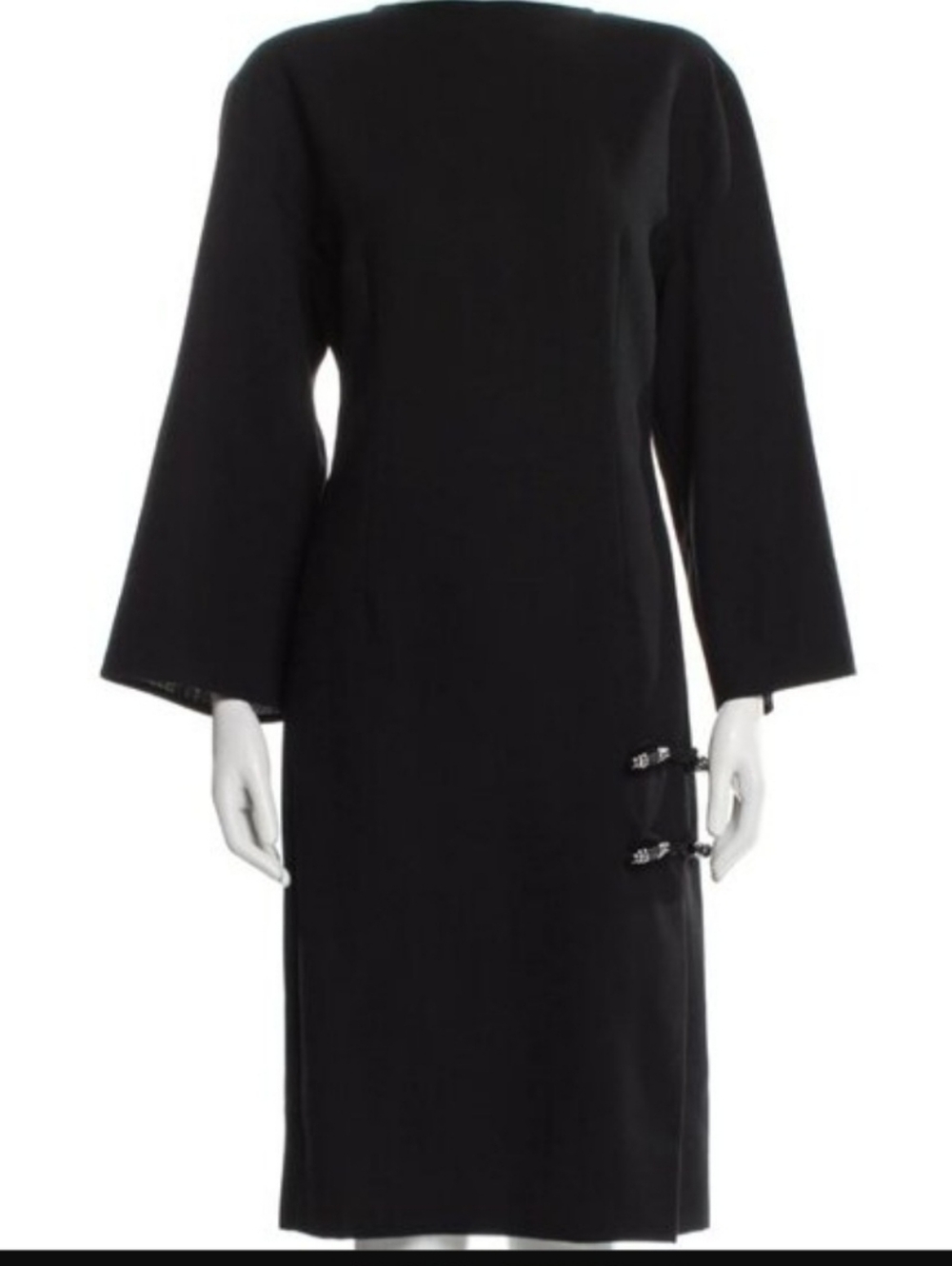 Valentino Vintage Black Long Sleeve Midi Dress with Decorative Buckles